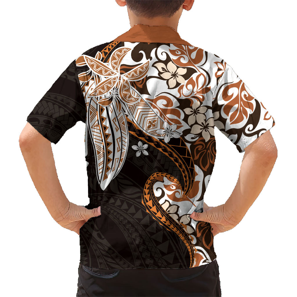 Monstera Plumeria Flowers Orange Family Matching Mermaid Dress and Hawaiian Shirt Polynesian Pattern