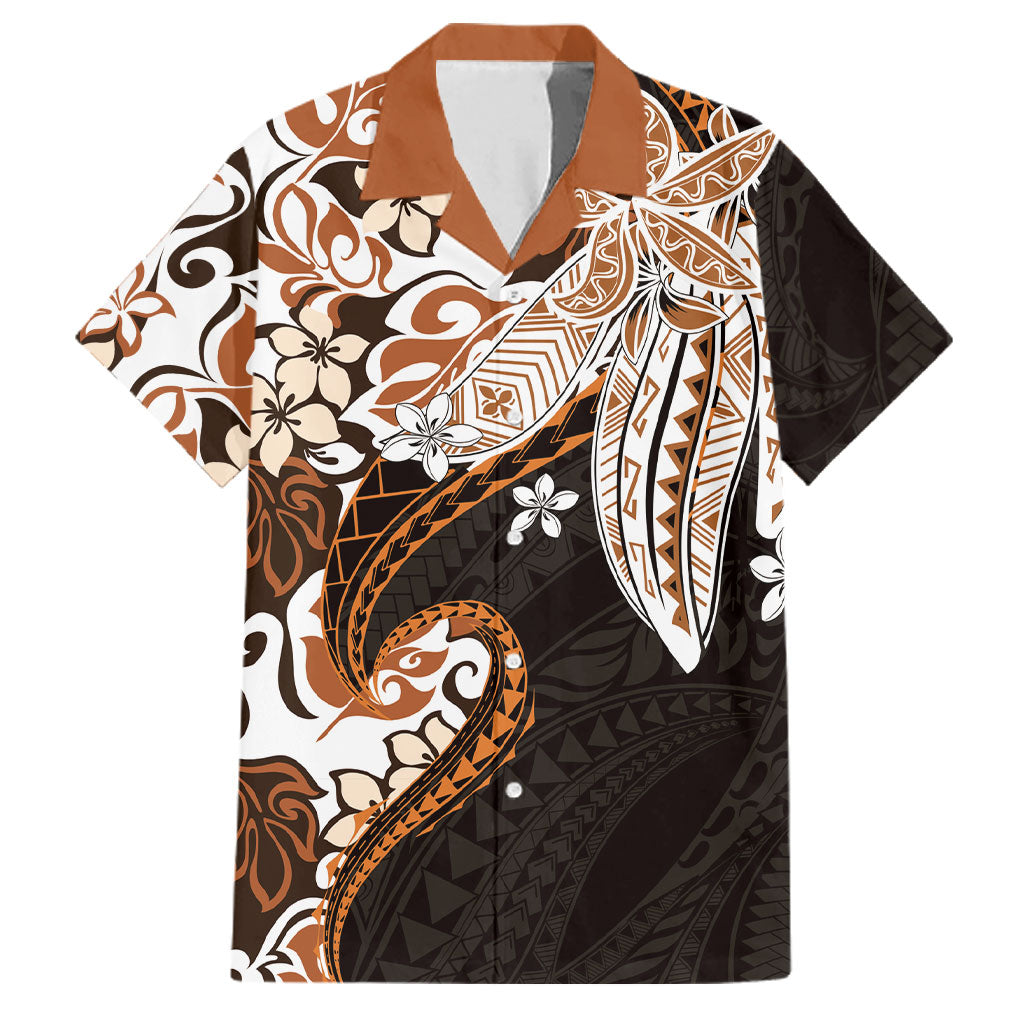 Monstera Plumeria Flowers Orange Family Matching Off The Shoulder Long Sleeve Dress and Hawaiian Shirt Polynesian Pattern
