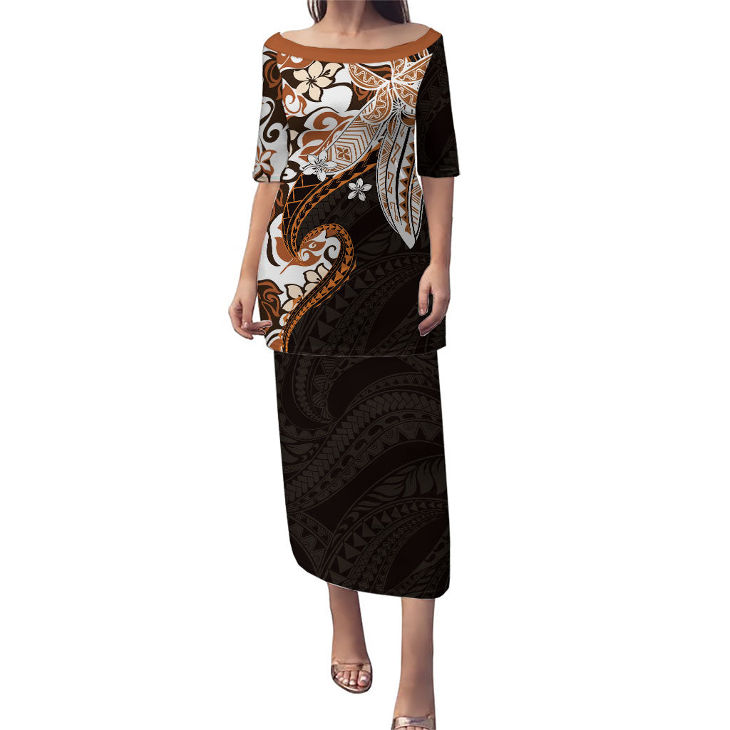 Monstera Plumeria Flowers Orange Family Matching Puletasi and Hawaiian Shirt Polynesian Pattern