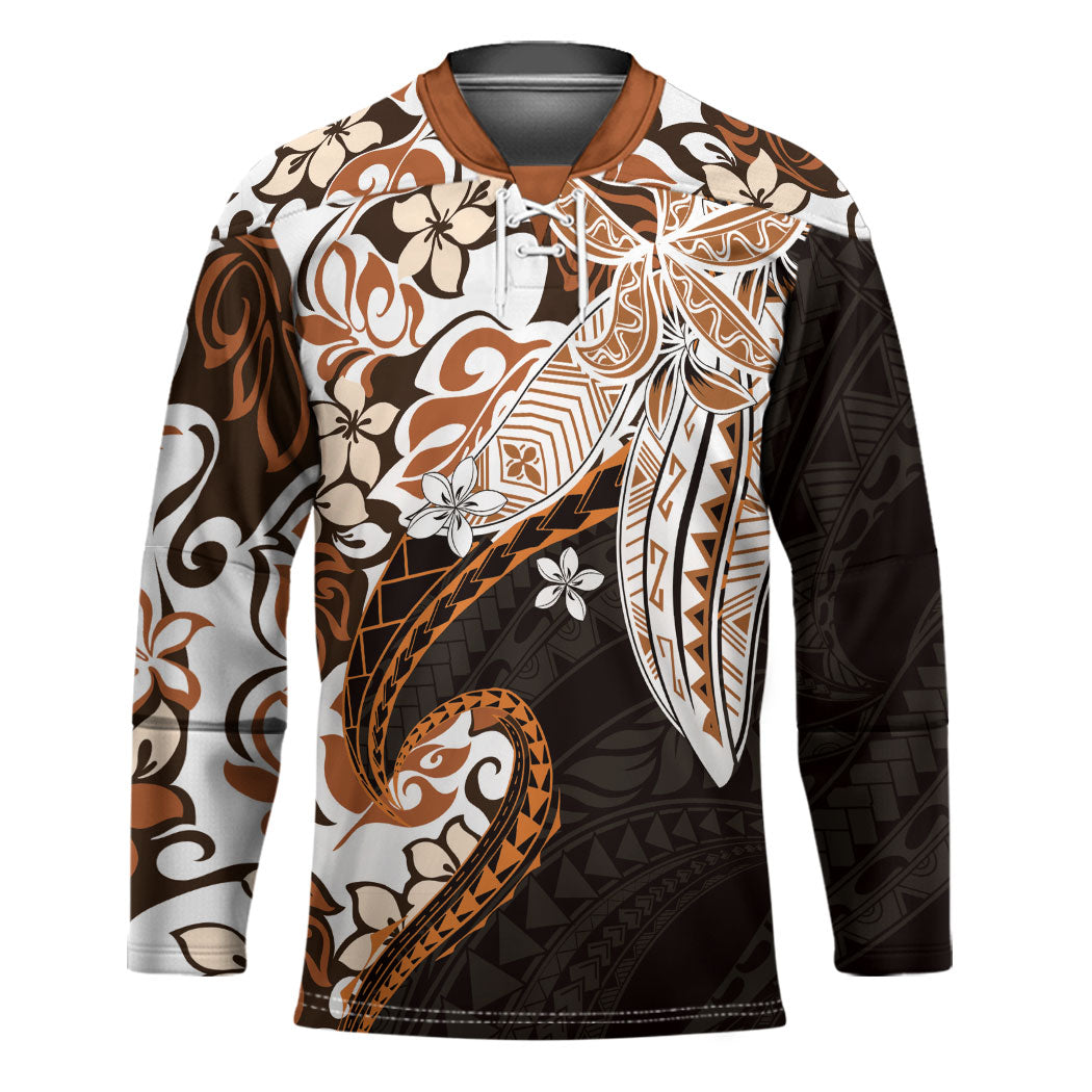 Monstera Plumeria Flowers Orange Hockey Jersey Polynesian Pattern