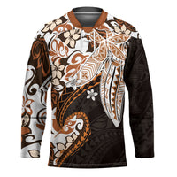 Monstera Plumeria Flowers Orange Hockey Jersey Polynesian Pattern