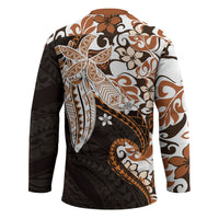 Monstera Plumeria Flowers Orange Hockey Jersey Polynesian Pattern