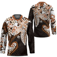 Monstera Plumeria Flowers Orange Hockey Jersey Polynesian Pattern