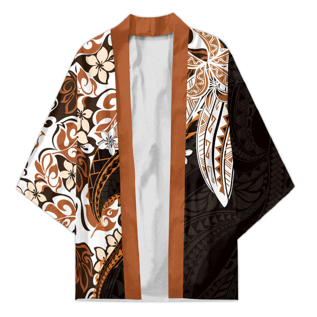 Monstera Plumeria Flowers Orange Kimono Polynesian Pattern LT01 Unisex Orange - Polynesian Pride