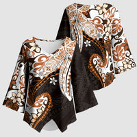 Monstera Plumeria Flowers Orange Kimono Sleeve Blouse Polynesian Pattern