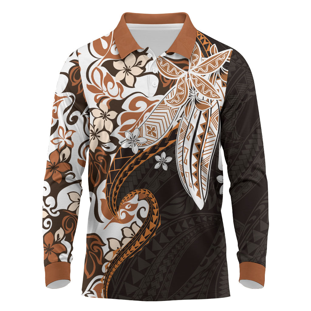 Monstera Plumeria Flowers Orange Long Sleeve Polo Shirt Polynesian Pattern LT01 Orange - Polynesian Pride