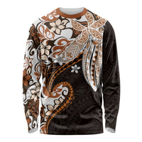 Monstera Plumeria Flowers Orange Long Sleeve Shirt Polynesian Pattern LT01 Unisex Orange - Polynesian Pride