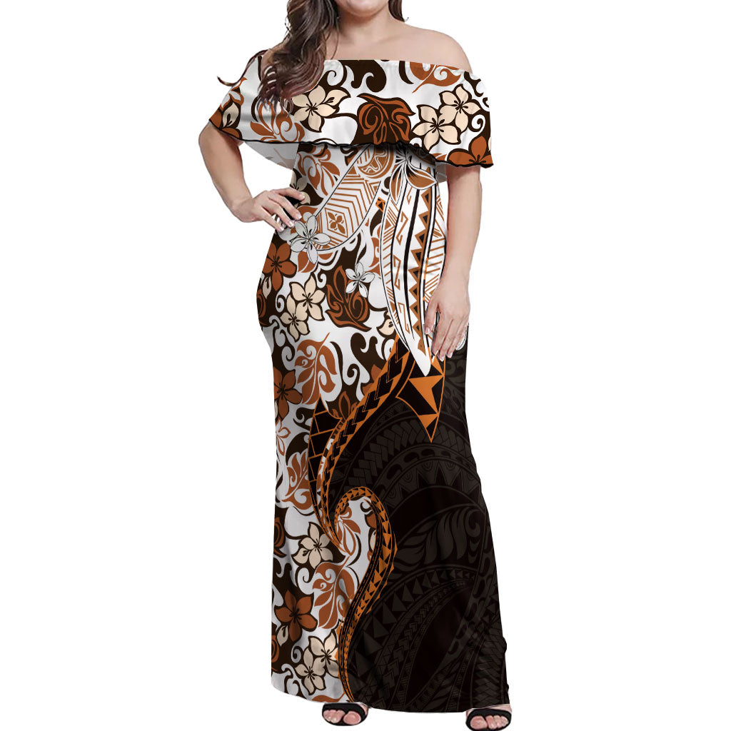Monstera Plumeria Flowers Orange Off Shoulder Maxi Dress Polynesian Pattern LT01 Women Orange - Polynesian Pride