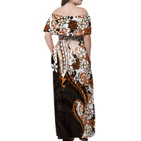 Monstera Plumeria Flowers Orange Off Shoulder Maxi Dress Polynesian Pattern LT01 - Polynesian Pride