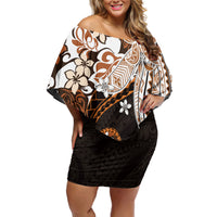 Monstera Plumeria Flowers Orange Off Shoulder Short Dress Polynesian Pattern LT01 Women Orange - Polynesian Pride