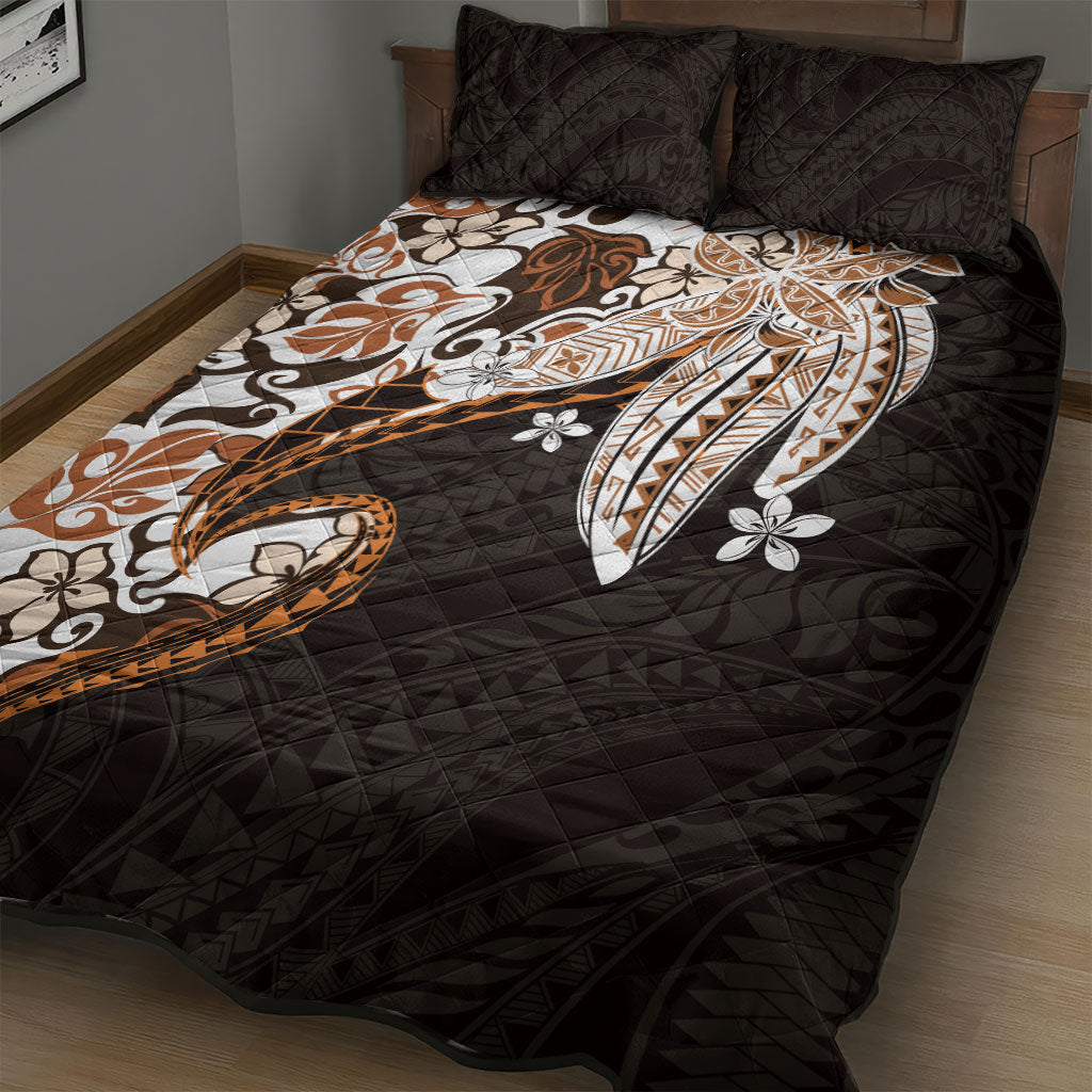 Monstera Plumeria Flowers Orange Quilt Bed Set Polynesian Pattern