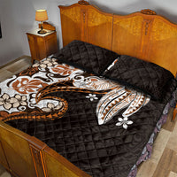 Monstera Plumeria Flowers Orange Quilt Bed Set Polynesian Pattern
