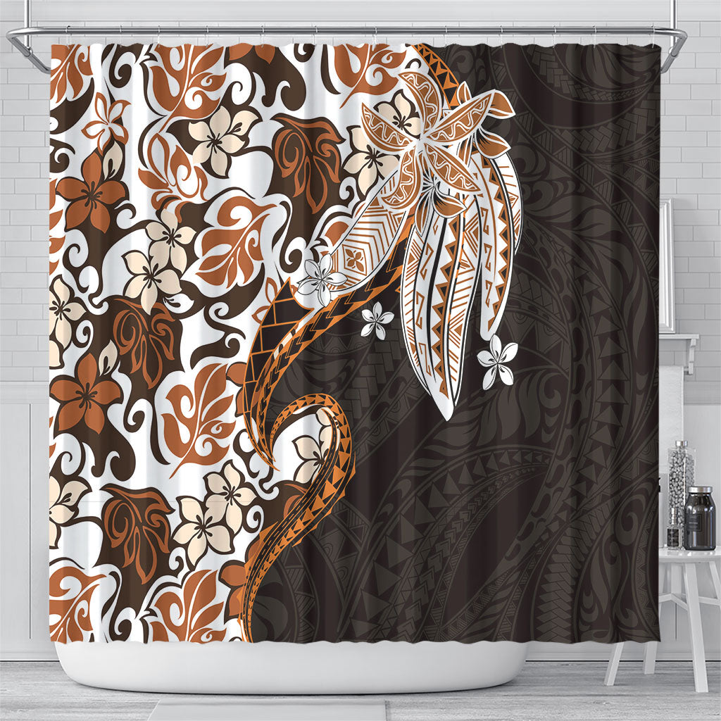 Monstera Plumeria Flowers Orange Shower Curtain Polynesian Pattern LT01 - Polynesian Pride