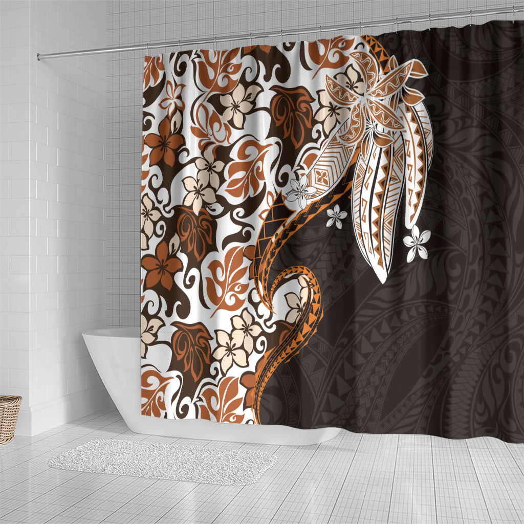 Monstera Plumeria Flowers Orange Shower Curtain Polynesian Pattern LT01 - Polynesian Pride
