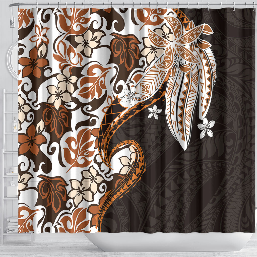 Monstera Plumeria Flowers Orange Shower Curtain Polynesian Pattern LT01 - Polynesian Pride