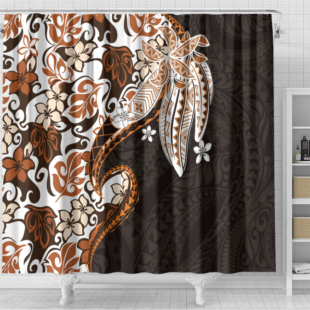 Monstera Plumeria Flowers Orange Shower Curtain Polynesian Pattern LT01 - Polynesian Pride