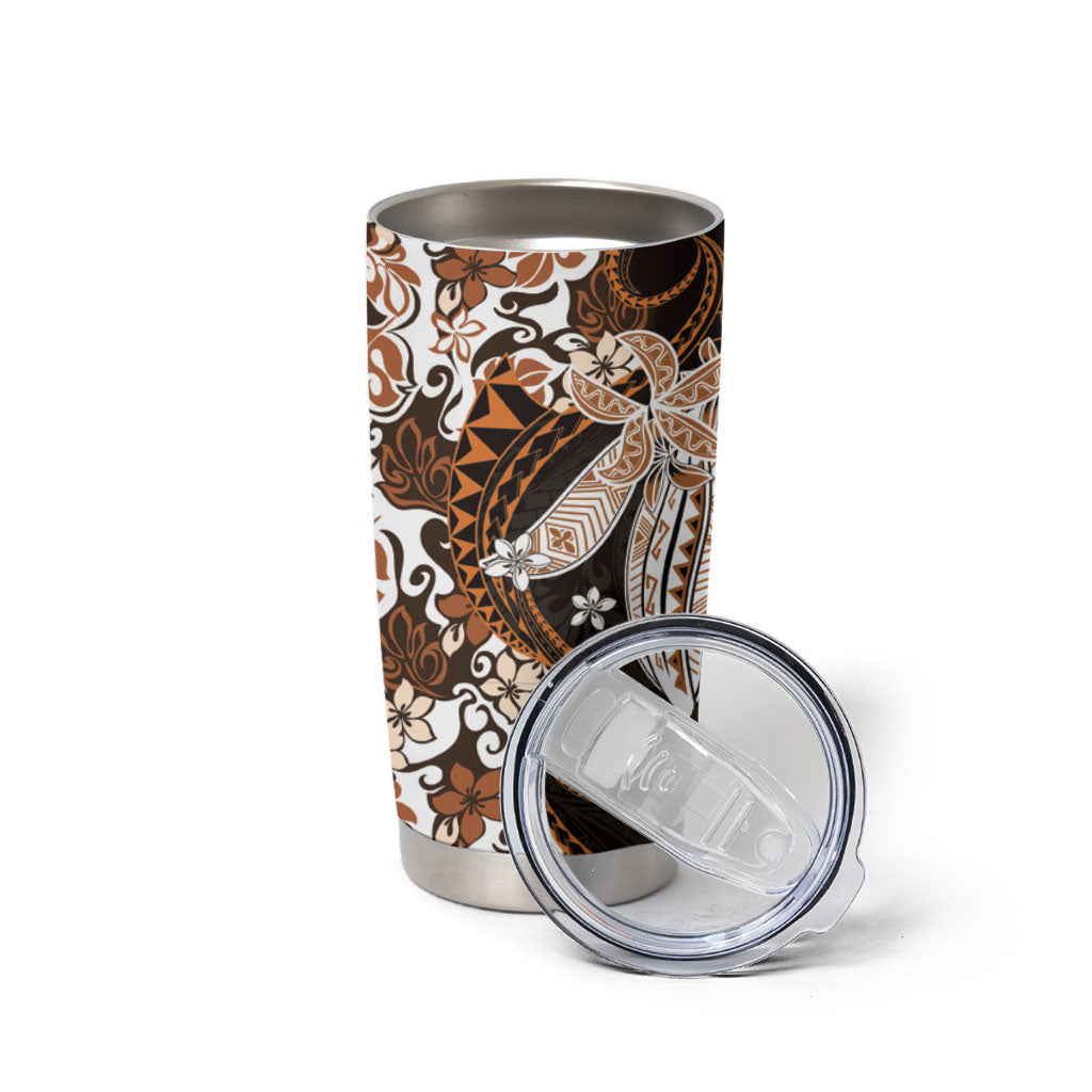 Monstera Plumeria Flowers Orange Tumbler Cup Polynesian Pattern LT01 - Polynesian Pride