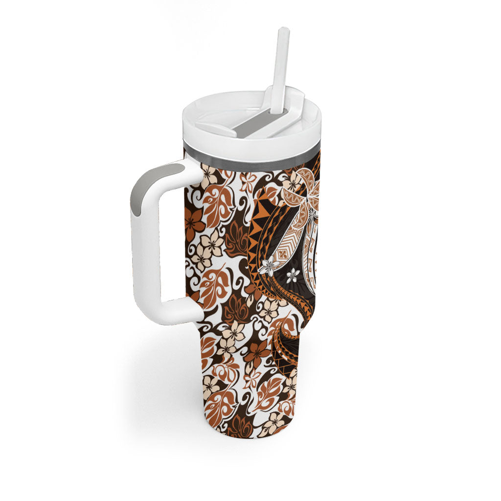 Monstera Plumeria Flowers Orange Tumbler With Handle Polynesian Pattern LT01 - Polynesian Pride