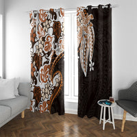 Monstera Plumeria Flowers Orange Window Curtain Polynesian Pattern