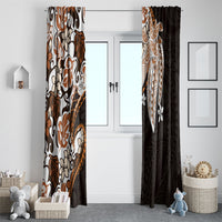 Monstera Plumeria Flowers Orange Window Curtain Polynesian Pattern