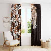 Monstera Plumeria Flowers Orange Window Curtain Polynesian Pattern
