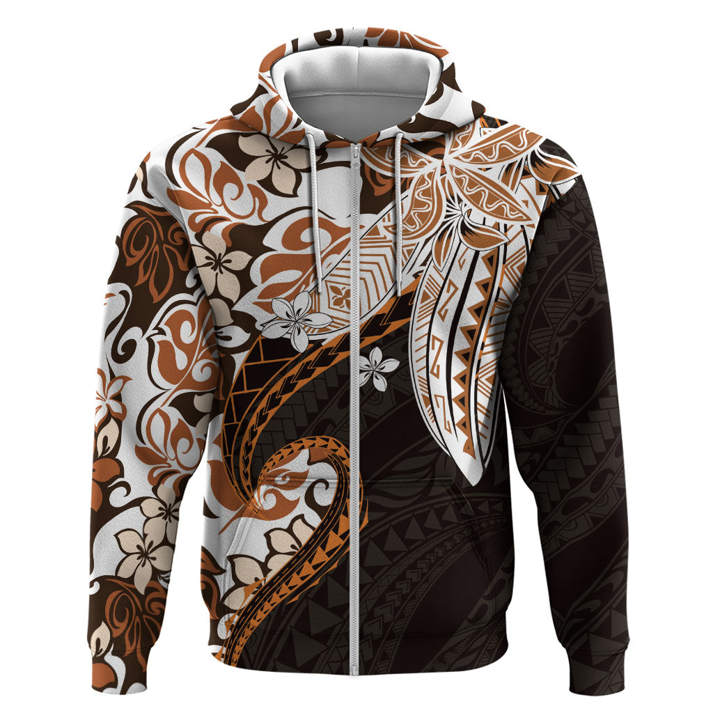 Monstera Plumeria Flowers Orange Zip Hoodie Polynesian Pattern LT01 Zip Hoodie Orange - Polynesian Pride