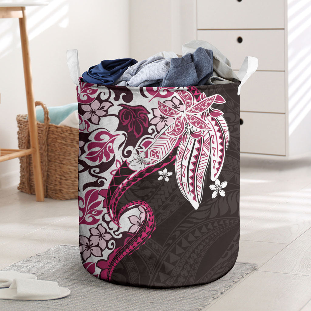 Monstera Plumeria Flowers Pink Laundry Basket Polynesian Pattern