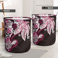 Monstera Plumeria Flowers Pink Laundry Basket Polynesian Pattern