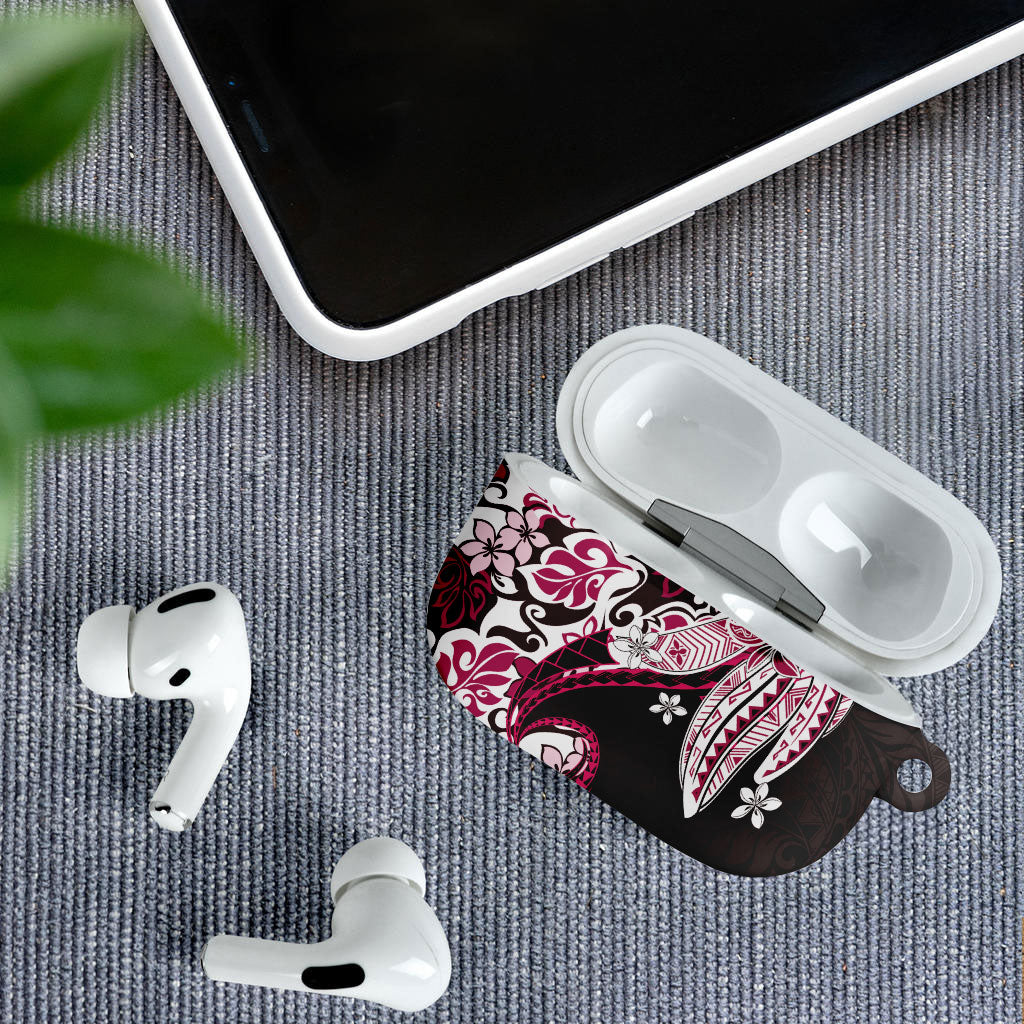 Monstera Plumeria Flowers Pink AirPods Case Polynesian Pattern