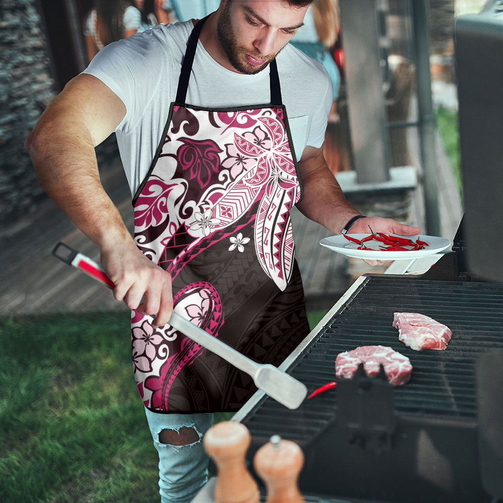 Monstera Plumeria Flowers Pink Apron Polynesian Pattern