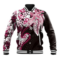 Monstera Plumeria Flowers Pink Baseball Jacket Polynesian Pattern