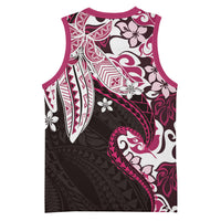 Monstera Plumeria Flowers Pink Basketball Jersey Polynesian Pattern