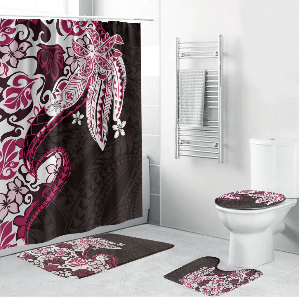 Monstera Plumeria Flowers Pink Bathroom Set Polynesian Pattern LT01 Bathroom Set (4 pcs) Pink - Polynesian Pride