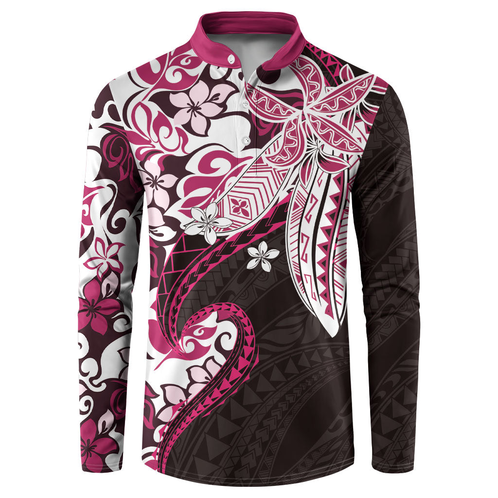 Monstera Plumeria Flowers Pink Button Sweatshirt Polynesian Pattern LT01 Pink - Polynesian Pride