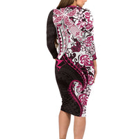 Monstera Plumeria Flowers Pink Family Matching Long Sleeve Bodycon Dress and Hawaiian Shirt Polynesian Pattern