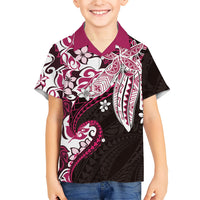 Monstera Plumeria Flowers Pink Family Matching Long Sleeve Bodycon Dress and Hawaiian Shirt Polynesian Pattern