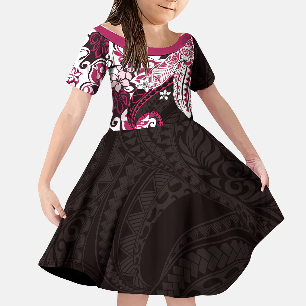 Monstera Plumeria Flowers Pink Family Matching Off Shoulder Maxi Dress and Hawaiian Shirt Polynesian Pattern