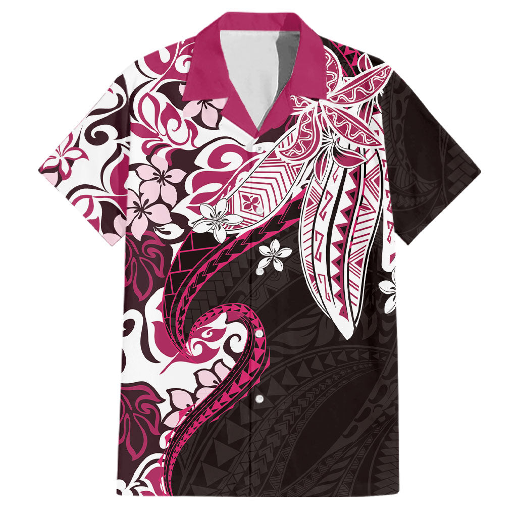 Monstera Plumeria Flowers Pink Family Matching Off Shoulder Maxi Dress and Hawaiian Shirt Polynesian Pattern