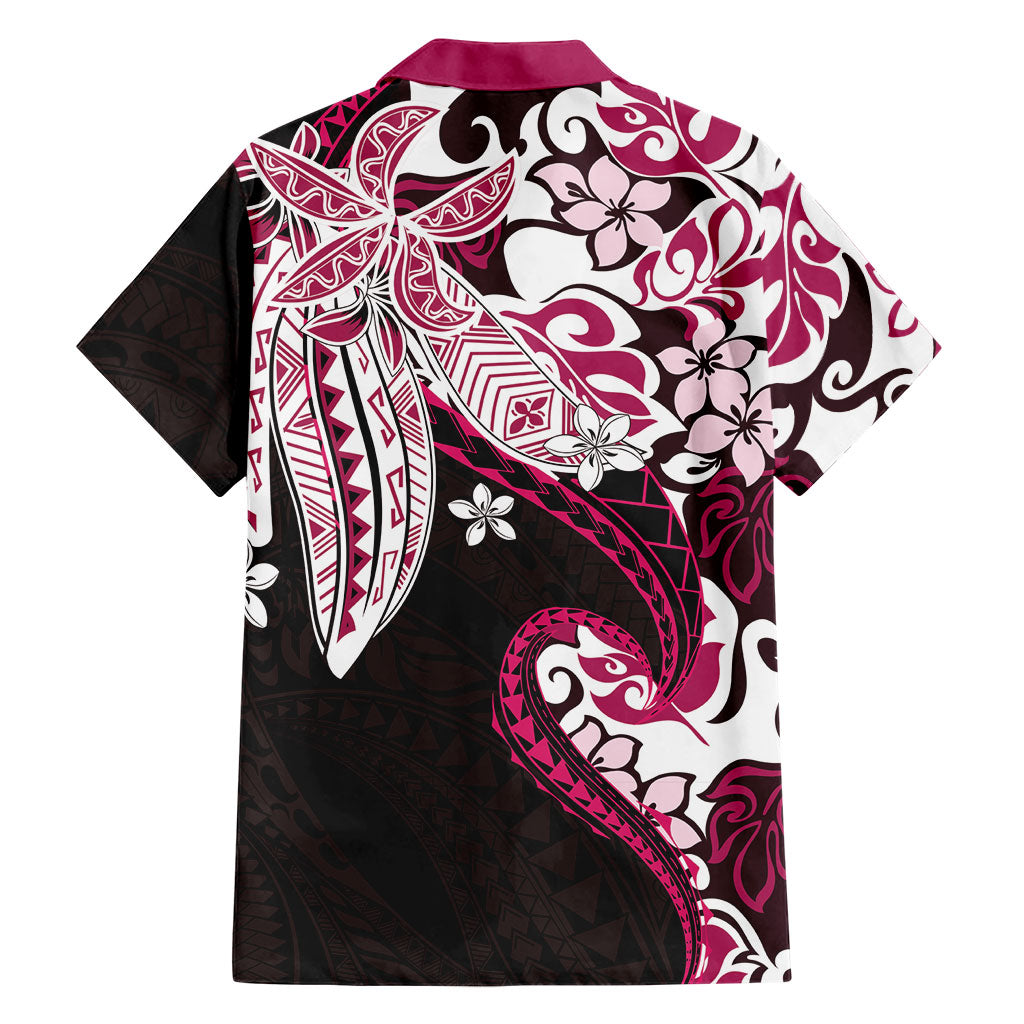 Monstera Plumeria Flowers Pink Family Matching Off Shoulder Maxi Dress and Hawaiian Shirt Polynesian Pattern