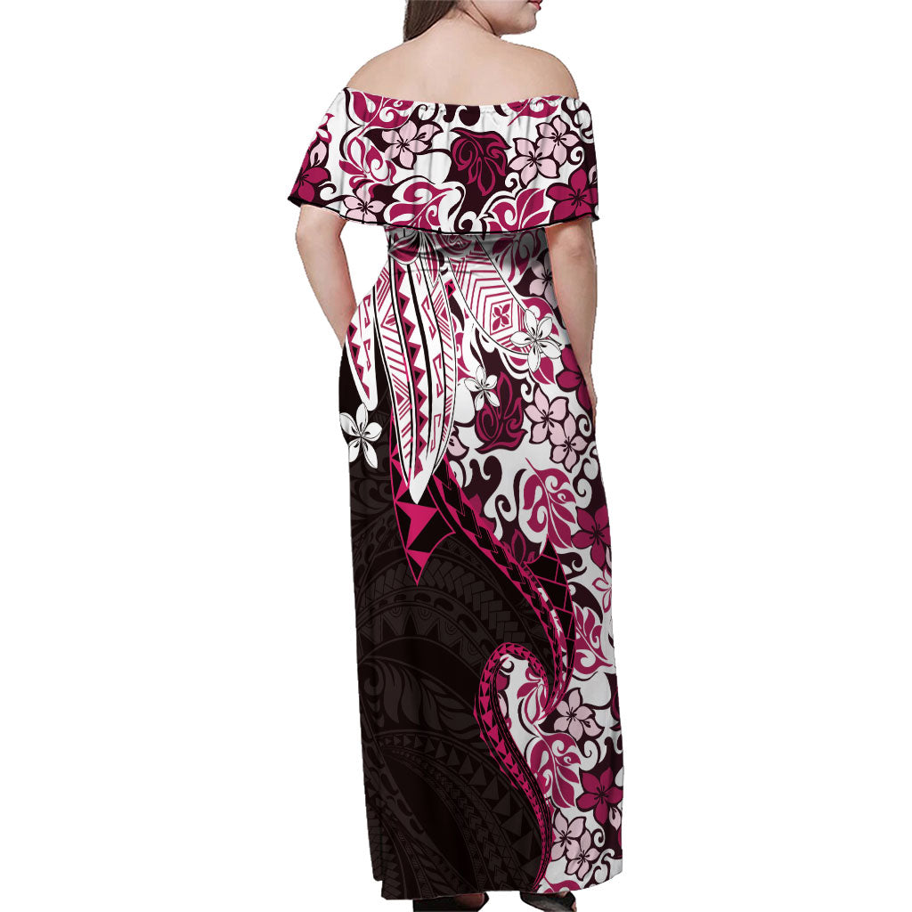 Monstera Plumeria Flowers Pink Family Matching Off Shoulder Maxi Dress and Hawaiian Shirt Polynesian Pattern
