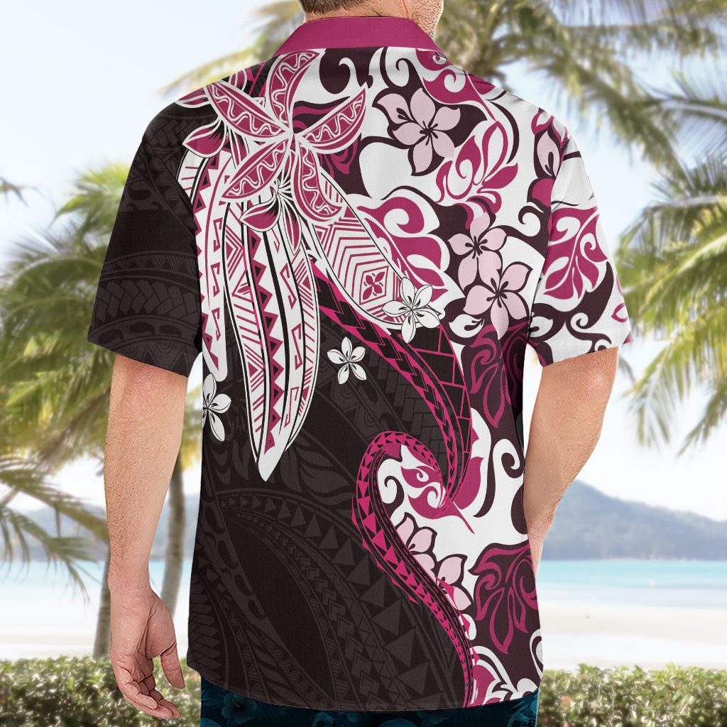 Monstera Plumeria Flowers Pink Hawaiian Shirt Polynesian Pattern