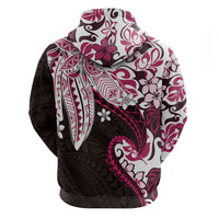Monstera Plumeria Flowers Pink Hoodie Polynesian Pattern