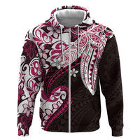 Monstera Plumeria Flowers Pink Hoodie Polynesian Pattern