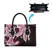 Monstera Plumeria Flowers Pink Leather Bag Polynesian Pattern