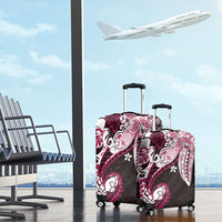 Monstera Plumeria Flowers Pink Luggage Cover Polynesian Pattern