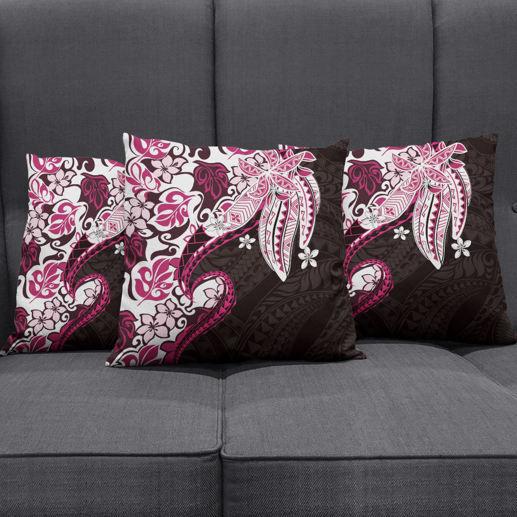 Monstera Plumeria Flowers Pink Pillow Cover Polynesian Pattern LT01 - Polynesian Pride