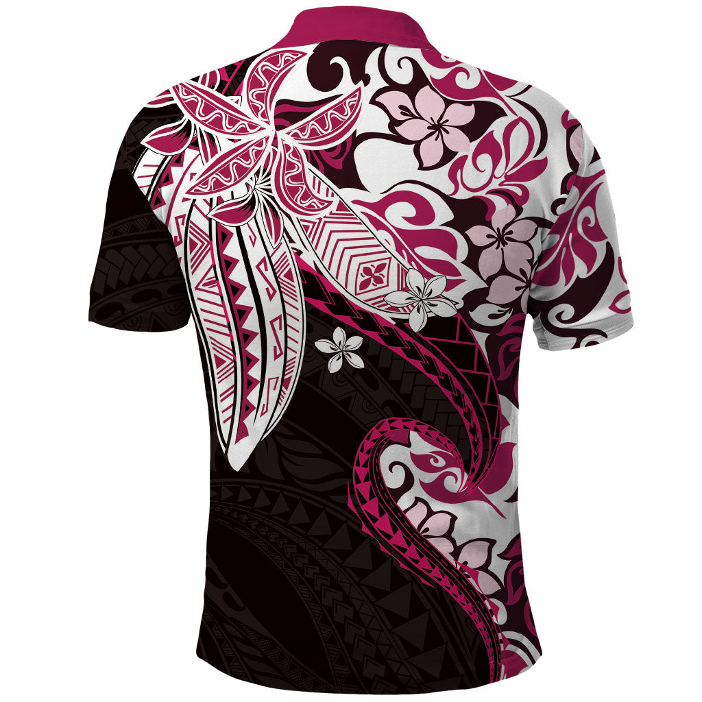 Monstera Plumeria Flowers Pink Polo Shirt Polynesian Pattern
