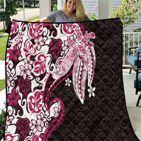 Monstera Plumeria Flowers Pink Quilt Polynesian Pattern