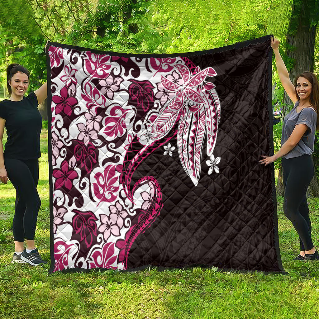 Monstera Plumeria Flowers Pink Quilt Polynesian Pattern