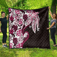 Monstera Plumeria Flowers Pink Quilt Polynesian Pattern